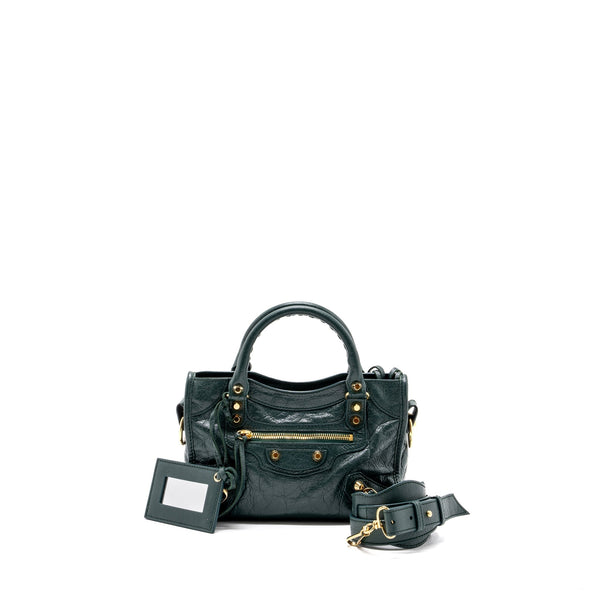 Balenciaga Mini City Bag Dark Green GHW — Designer Leather Handbag