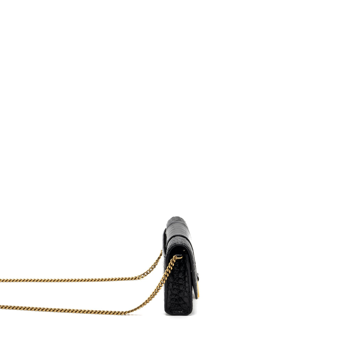 Balenciaga Hourglass Wallet On Chain Croc Embossed Calfskin Black GHW — Designer Chain Bag