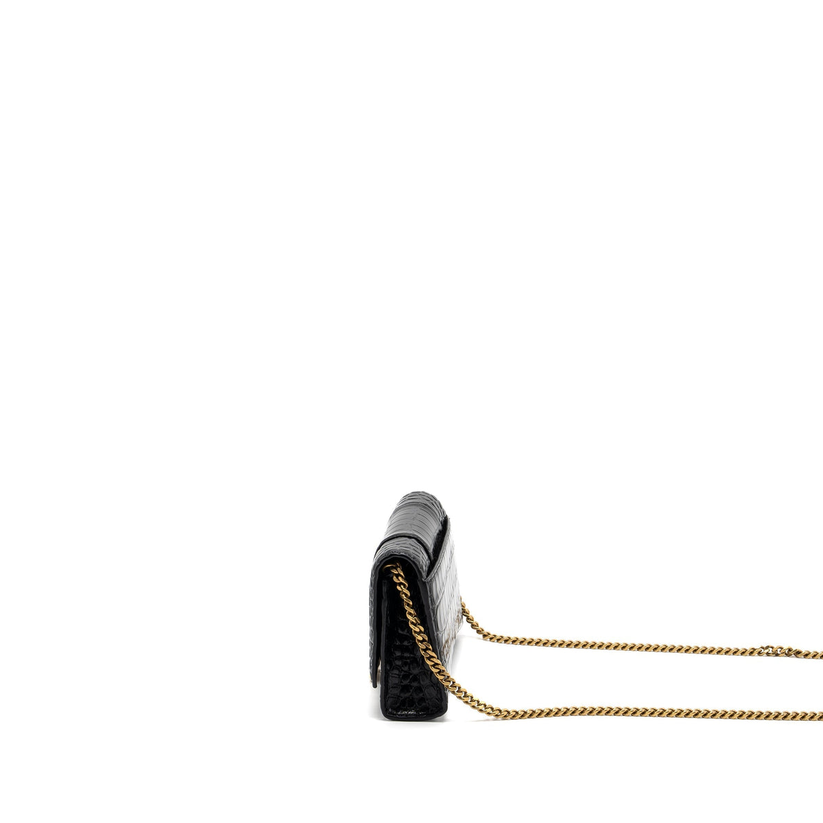 Balenciaga Hourglass Wallet On Chain Croc Embossed Calfskin Black GHW — Designer Chain Bag