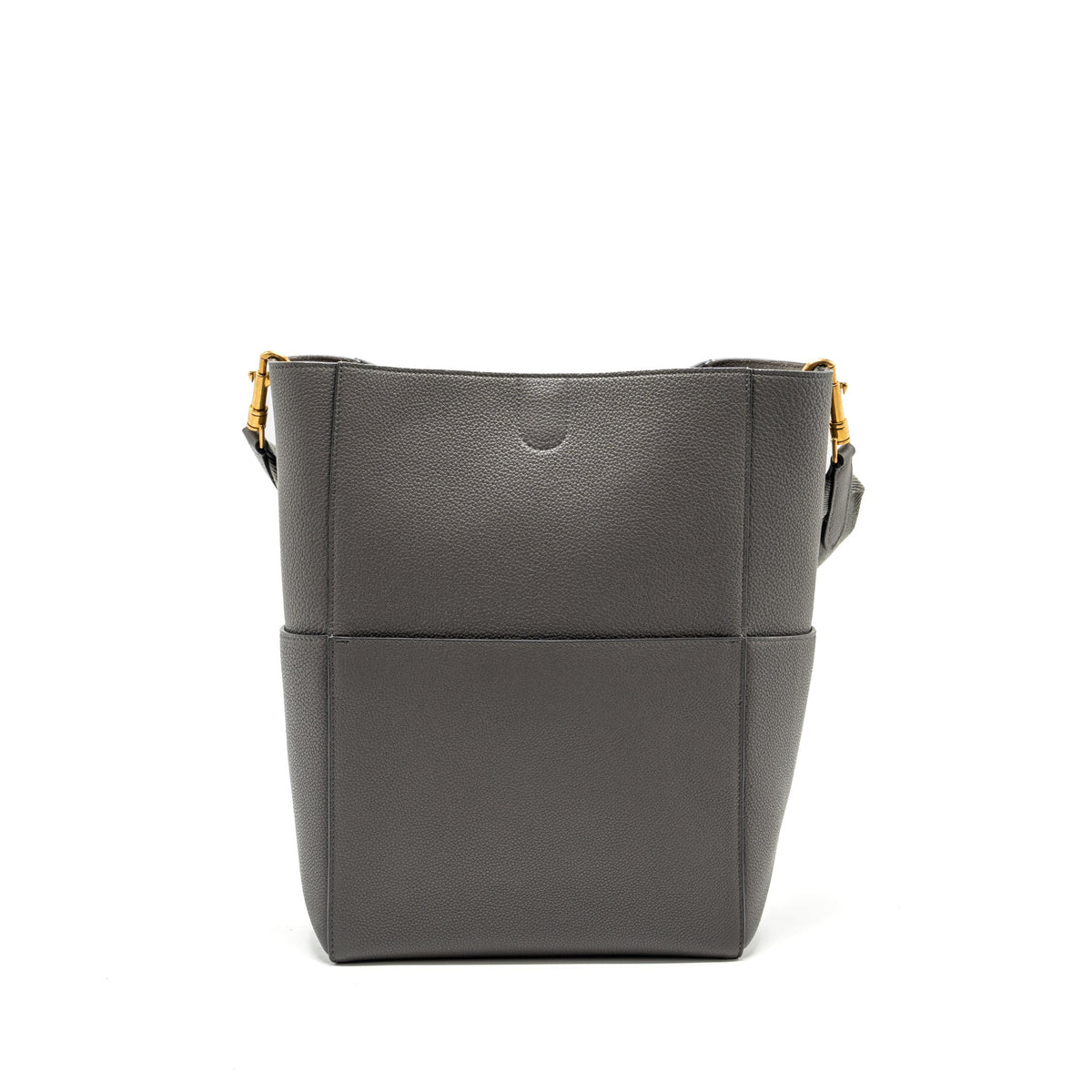 Celine Bags? Celine Sangle Bucket Bag Grained Calfskin Grey GHW Premium Designer Shoulder Bag