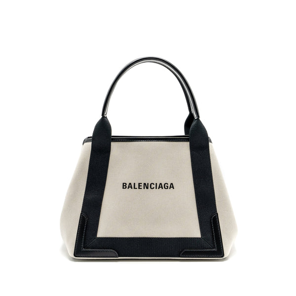 Balenciaga Cabas Tote Bag Canvas/Calfskin Beige/Black SHW — Luxury Canvas Tote Bag