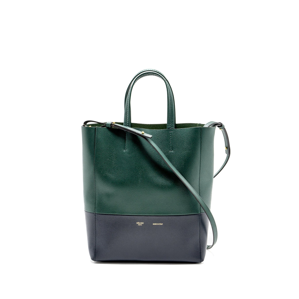 Celine Bags? Celine vertical cabas calfskin green navy GHW Luxury Designer Leather Handbag