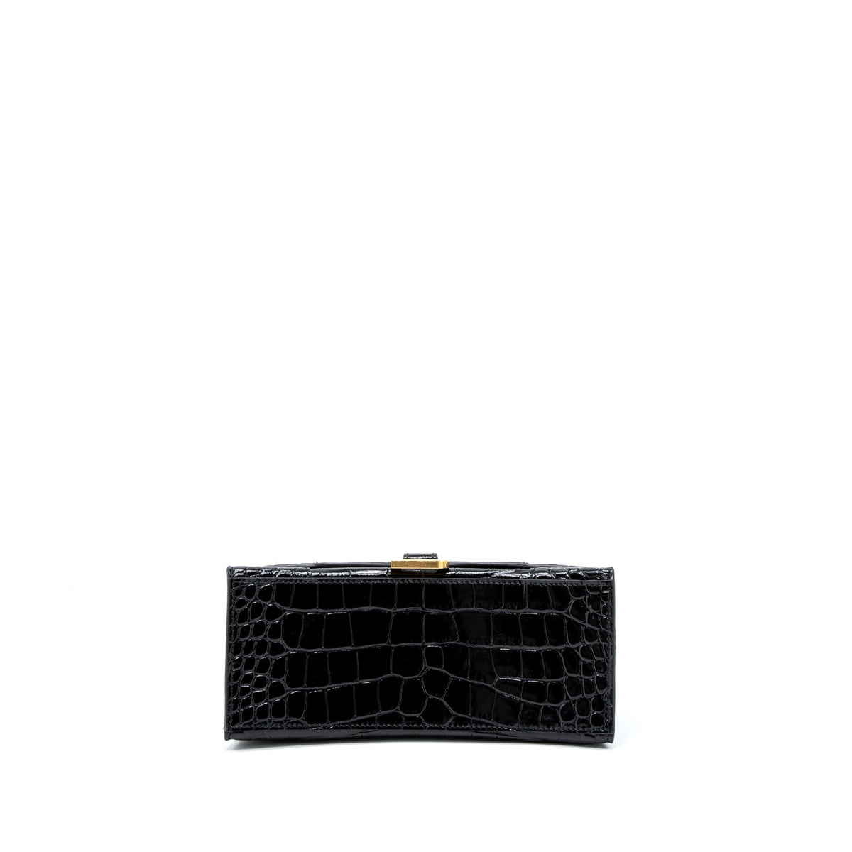 Balenciaga Hourglass Small Handbag Croc Embossed Calfskin Black GHW | Designer Top Handle Bag