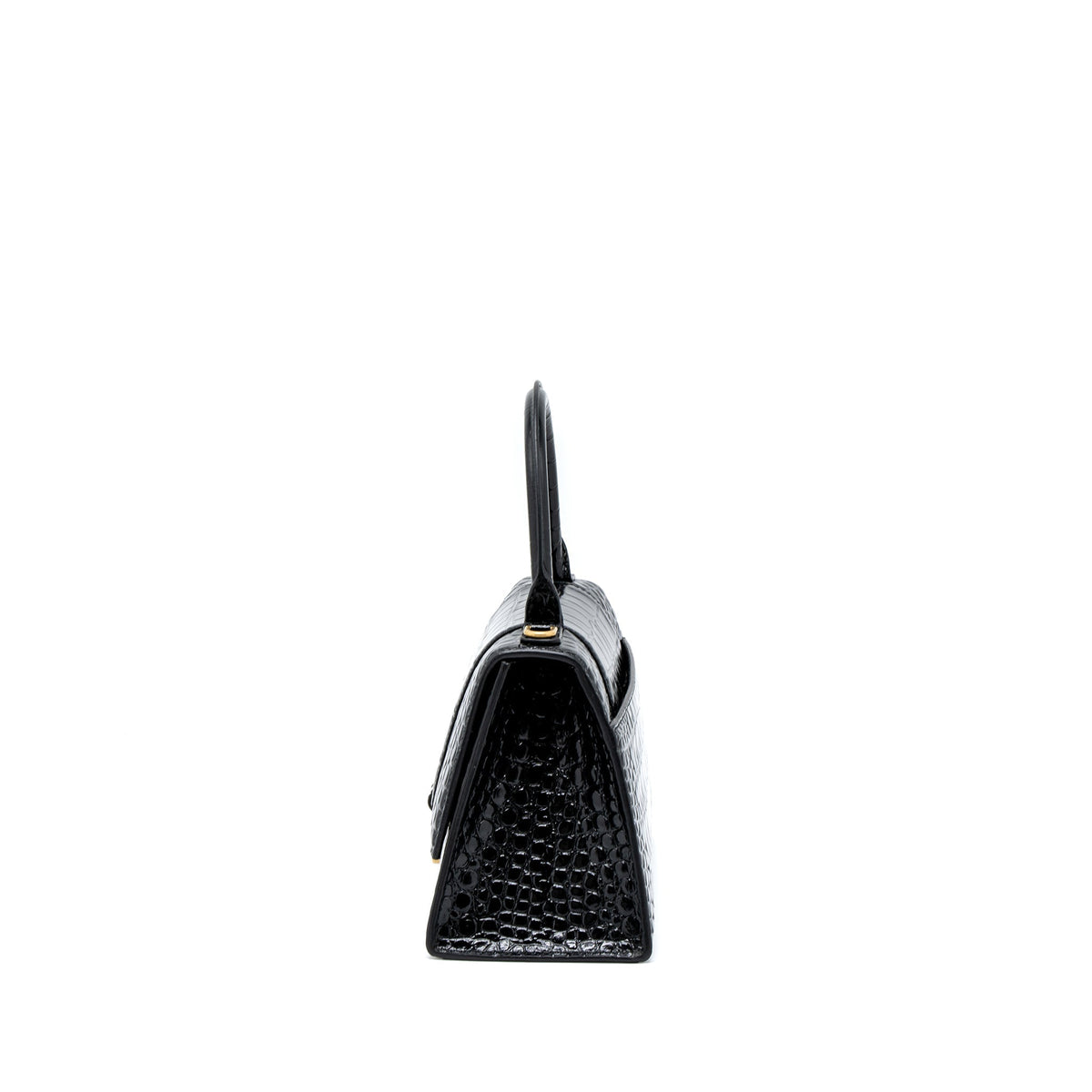 Balenciaga Hourglass Small Handbag Croc Embossed Calfskin Black GHW | Designer Top Handle Bag