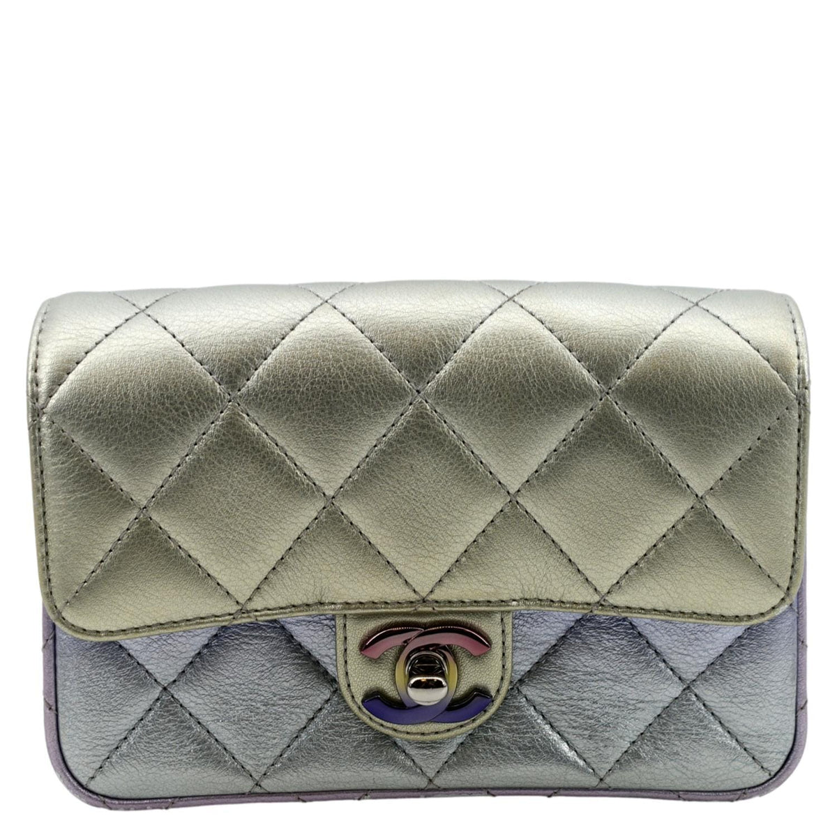 Chanel Wallets? Chanel Gradient Metallic Quilted Calfskin Leather Clutch Bag Silver Elegant Everyday Leather Wallet