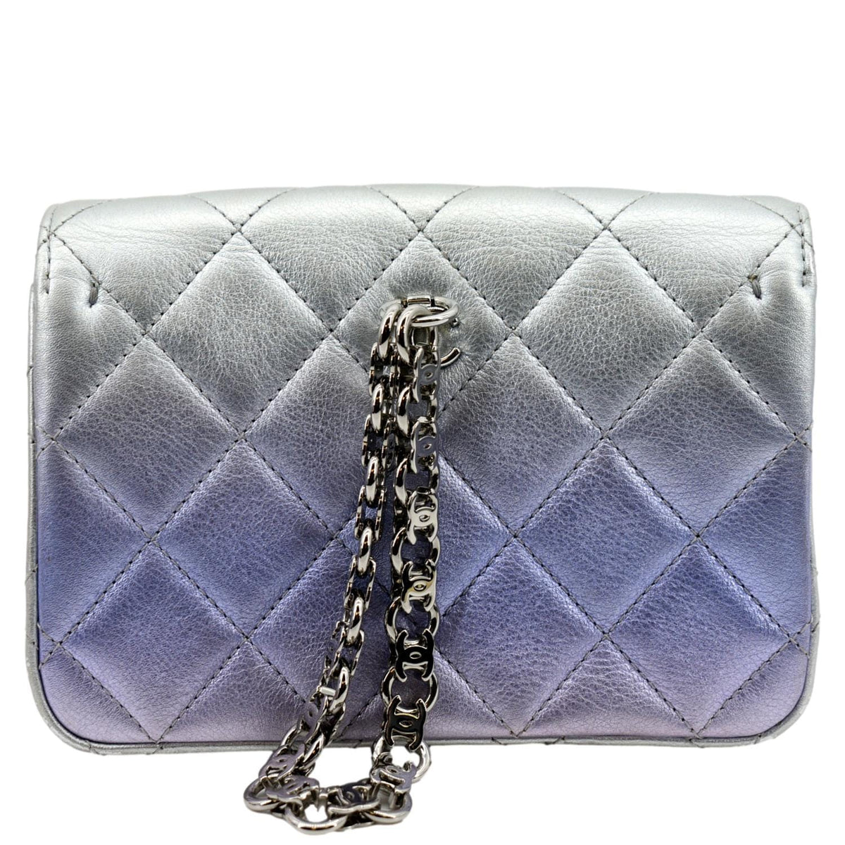 Chanel Wallets? Chanel Gradient Metallic Quilted Calfskin Leather Clutch Bag Silver Elegant Everyday Leather Wallet