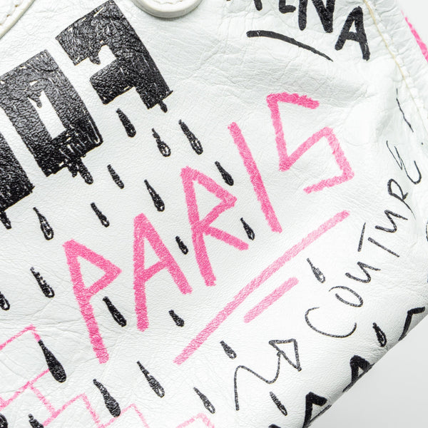 Balenciaga City Graffiti Classic Studs bag leather white / pink/ black with black hardware | Designer Luxury Handbag