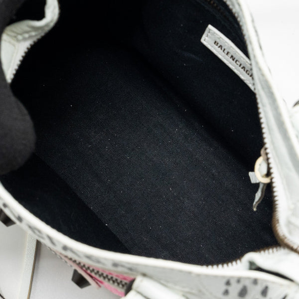 Balenciaga City Graffiti Classic Studs bag leather white / pink/ black with black hardware | Designer Luxury Handbag