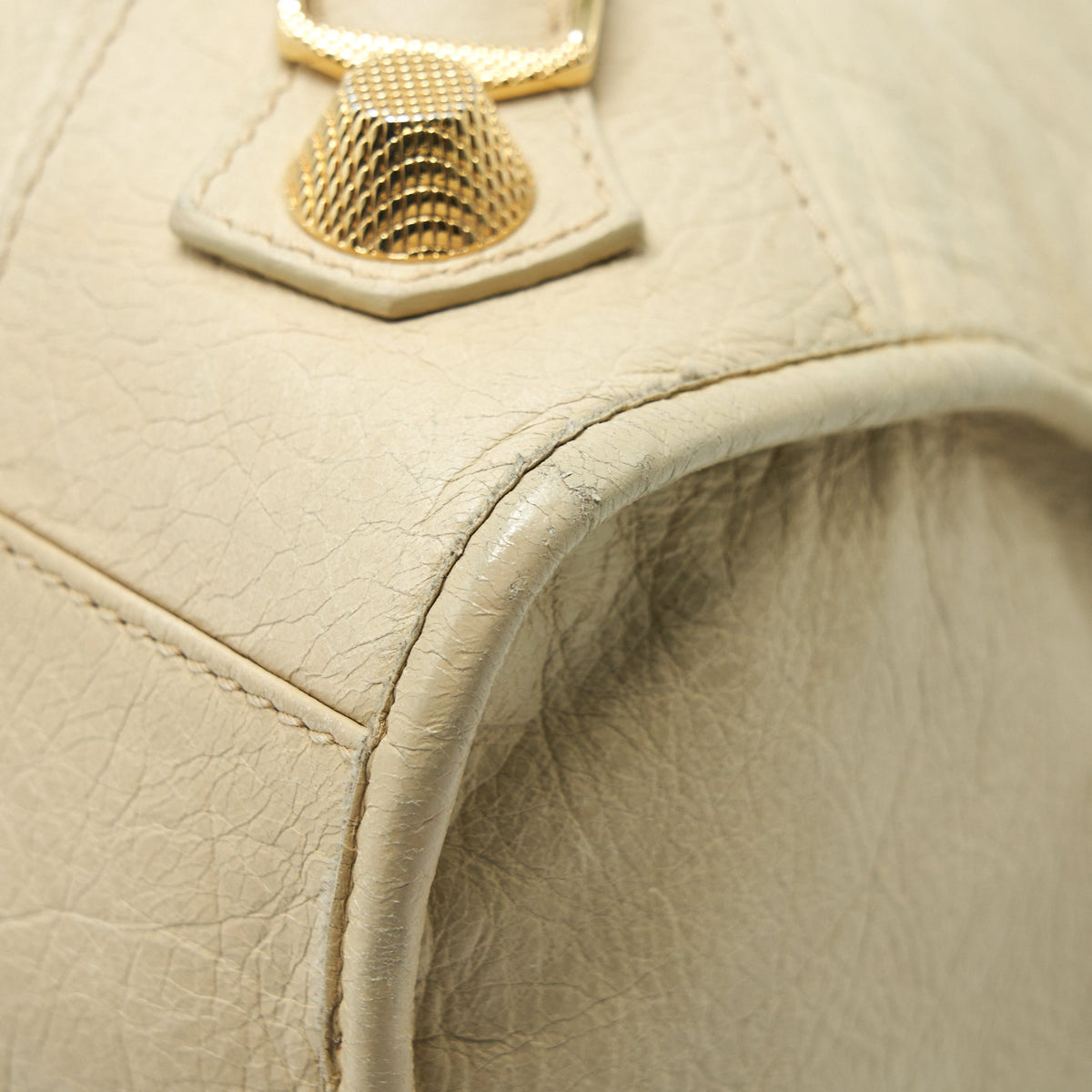 Side view of Balenciaga handbag Beige premium designer bag