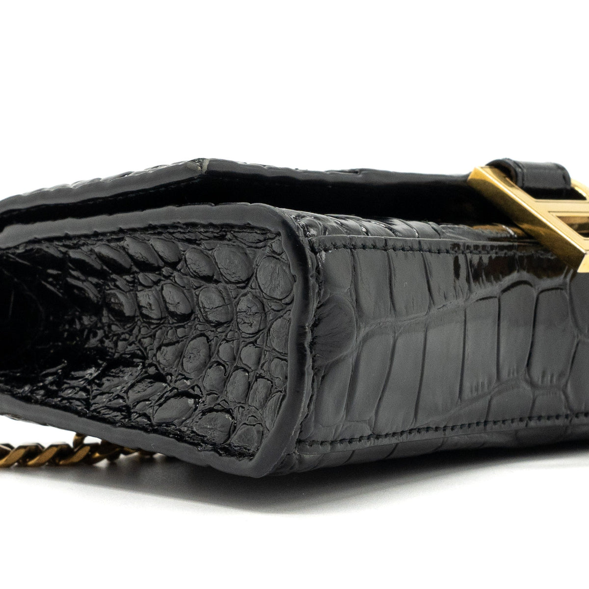 Balenciaga Hourglass Wallet On Chain Croc Embossed Calfskin Black GHW — Designer Chain Bag