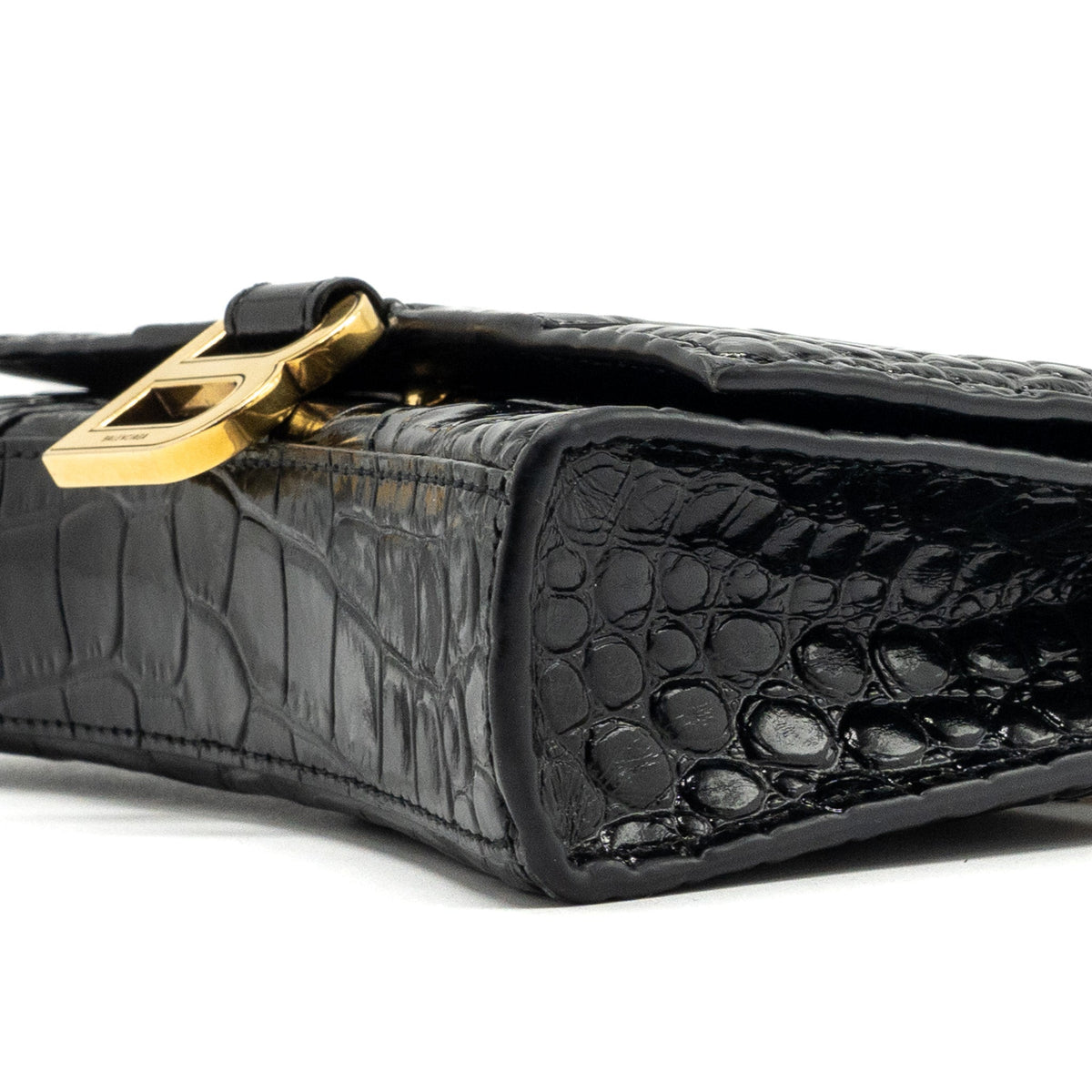 Balenciaga Hourglass Wallet On Chain Croc Embossed Calfskin Black GHW — Designer Chain Bag