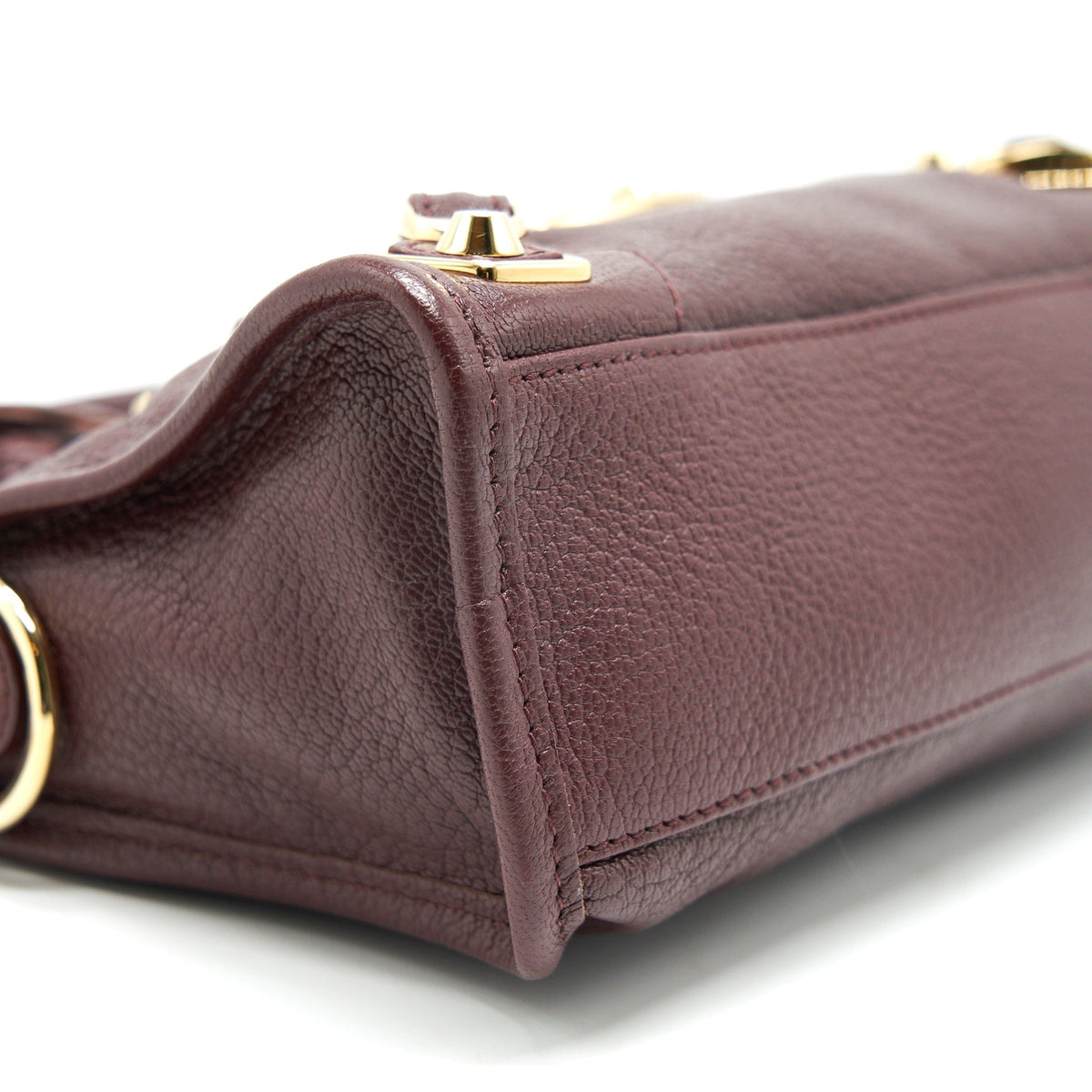 Side view of Balenciaga handbag Burgundy premium designer bag