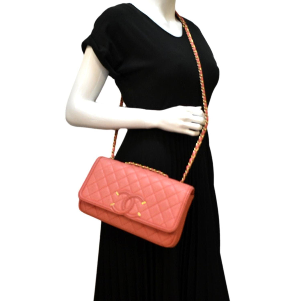 Chanel Bags Chanel Filigree Medium Flap Caviar Leather Crossbody Bag Pink Luxury Designer Leather Handbag