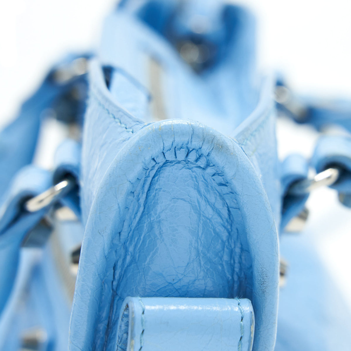 Side view of Balenciaga handbag Blue premium designer bag