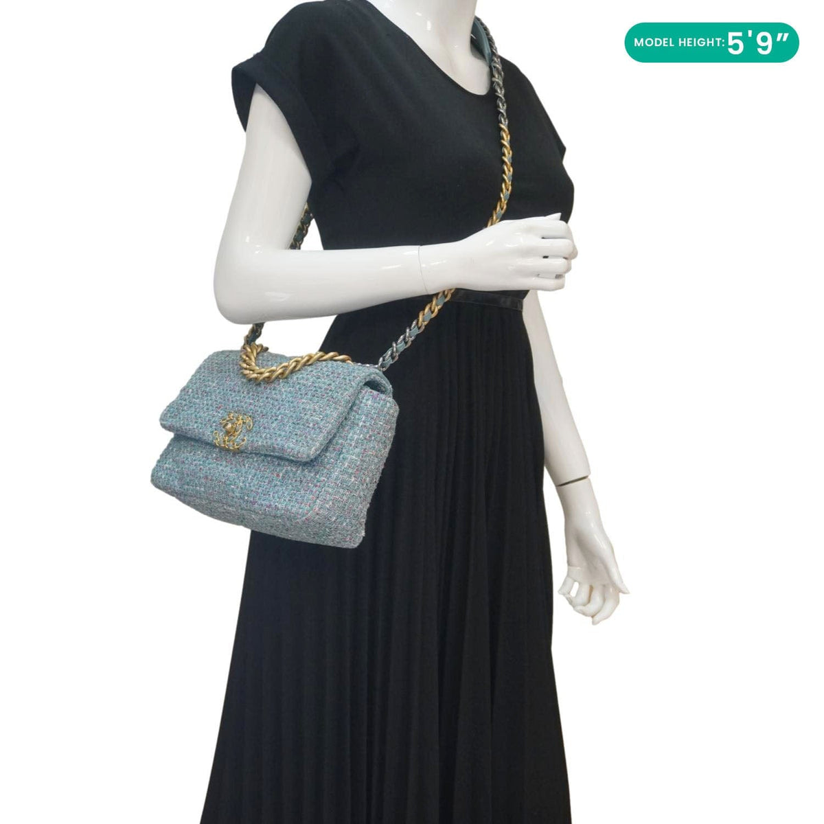 Chanel Bags Chanel 19 Flap Medium Quilted Tweed Shoulder Bag Blue Premium Designer Shoulder Bag