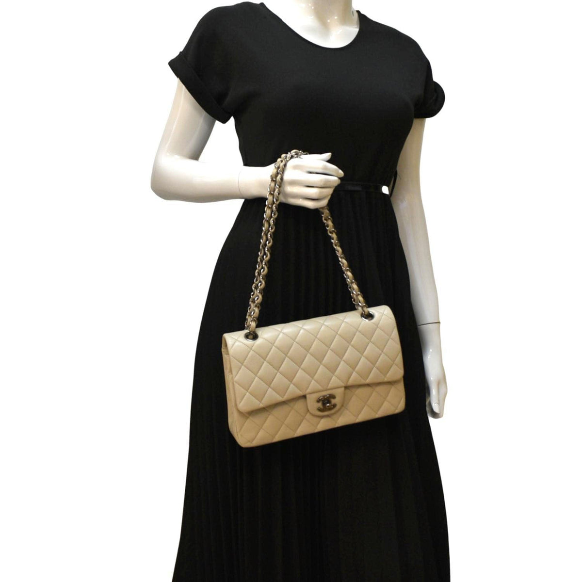 Chanel Bags Chanel Classic Medium Double Flap Quilted Leather Shoulder Bag Ivory Elegant Everyday Designer Handbag