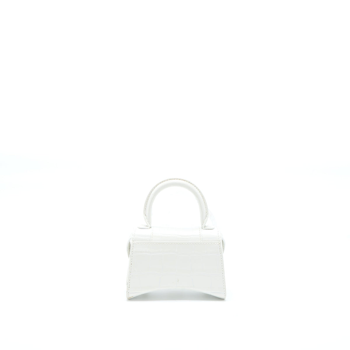 Balenciaga Mini Hourglass Bag Croc Embossed Calfskin White SHW — Designer Top Handle Bag