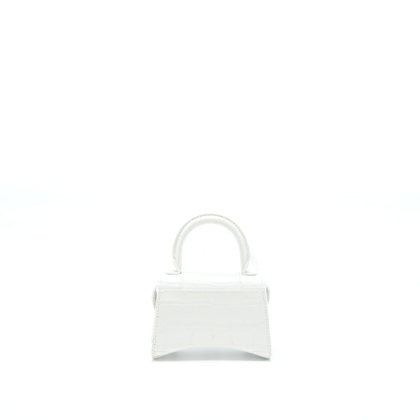 Balenciaga Mini Hourglass Bag Croc Embossed Calfskin White SHW — Designer Top Handle Bag