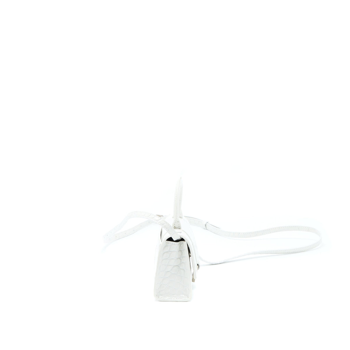 Balenciaga Mini Hourglass Bag Croc Embossed Calfskin White SHW — Designer Top Handle Bag