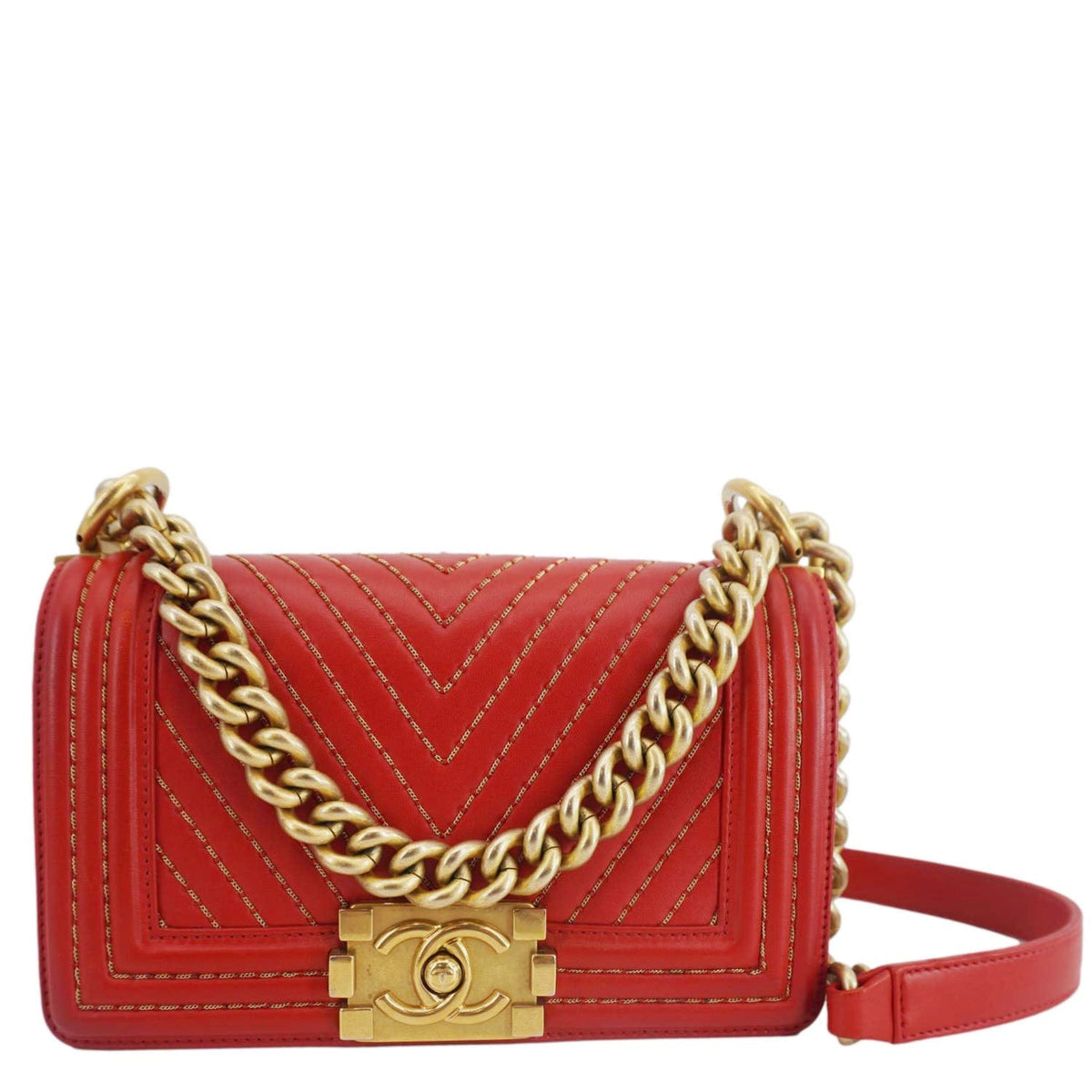 Chanel Bags Chanel Boy Flap Small Chevron Leather Shoulder Bag Red Luxury Designer Leather Handbag