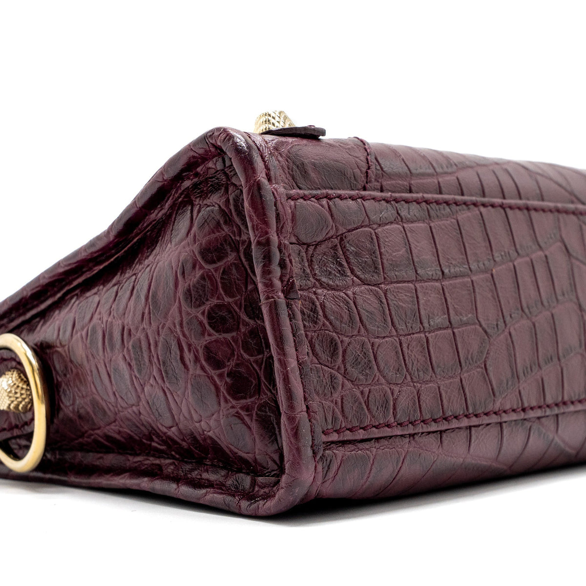 Balenciaga mini city bag croc embossed calfskin burgundy GHW — Designer Leather Handbag