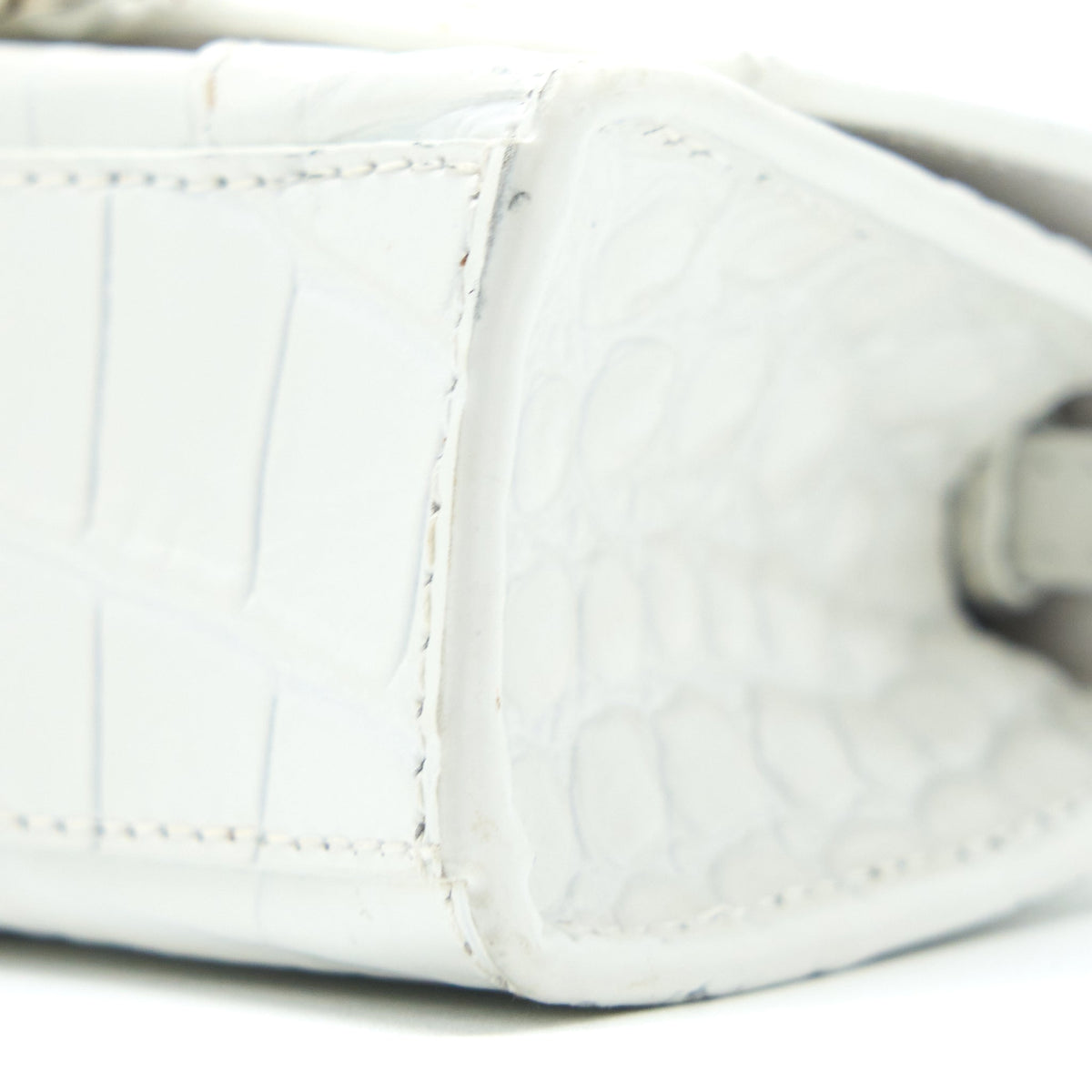 Balenciaga Mini Hourglass Bag Croc Embossed Calfskin White SHW — Designer Top Handle Bag
