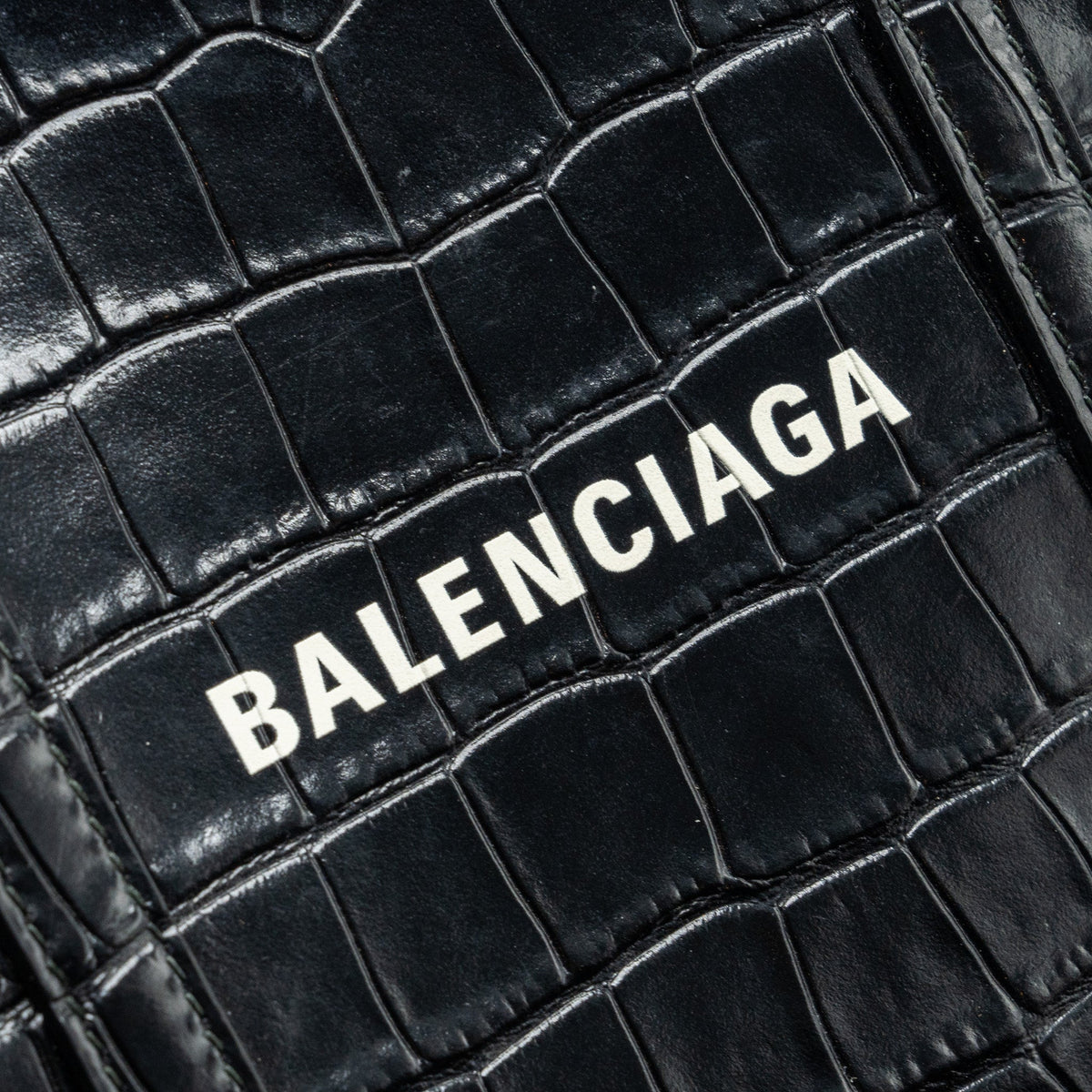 Balenciaga XXS Everyday Tote Bag Croc-Embossed Calfskin Black SHW — Premium Leather Tote