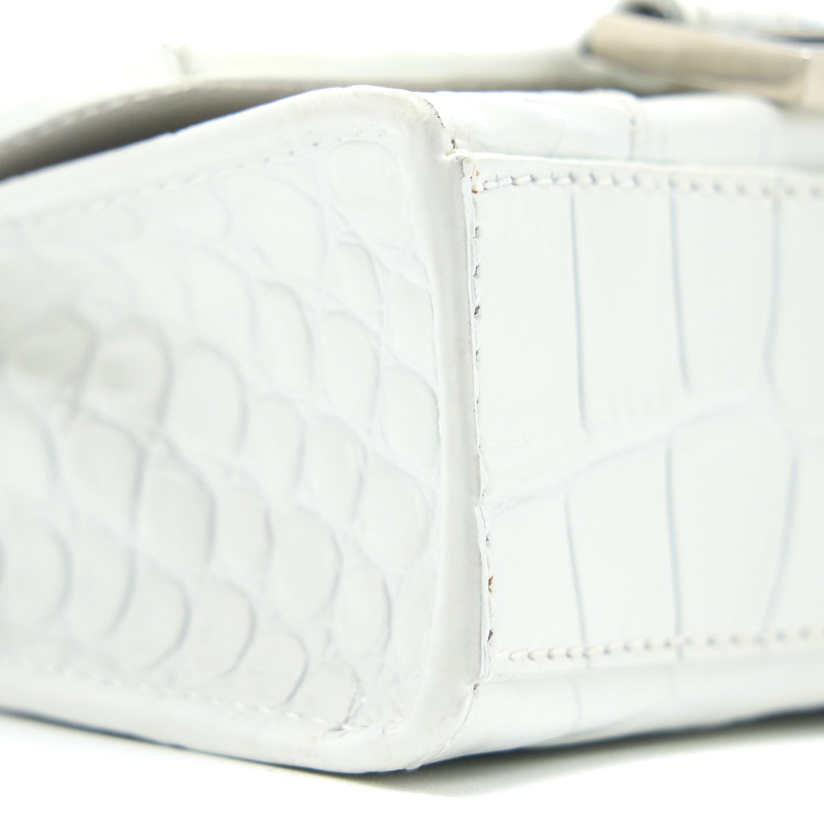 Balenciaga Mini Hourglass Bag Croc Embossed Calfskin White SHW — Designer Top Handle Bag