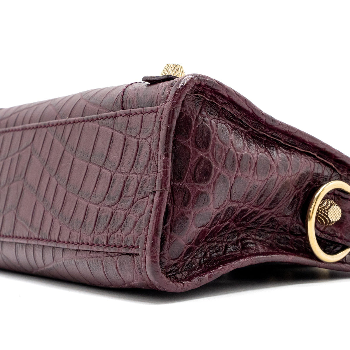 Balenciaga mini city bag croc embossed calfskin burgundy GHW — Designer Leather Handbag