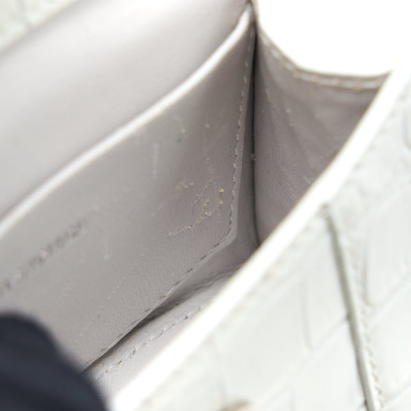 Balenciaga Mini Hourglass Bag Croc Embossed Calfskin White SHW — Designer Top Handle Bag