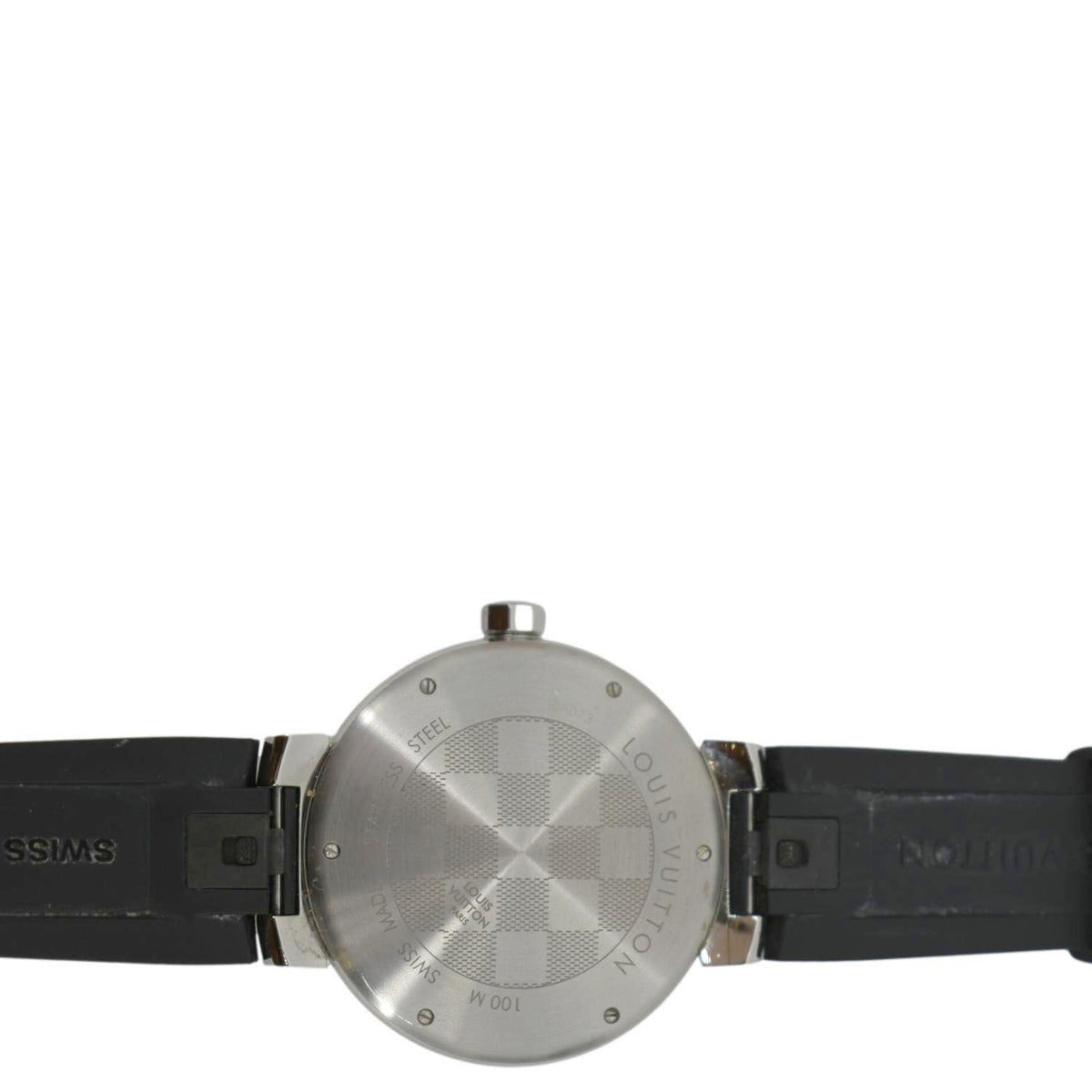 Front view of Louis Vuitton unisex black watch