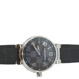 Close-up detail view of Louis Vuitton unisex black watch