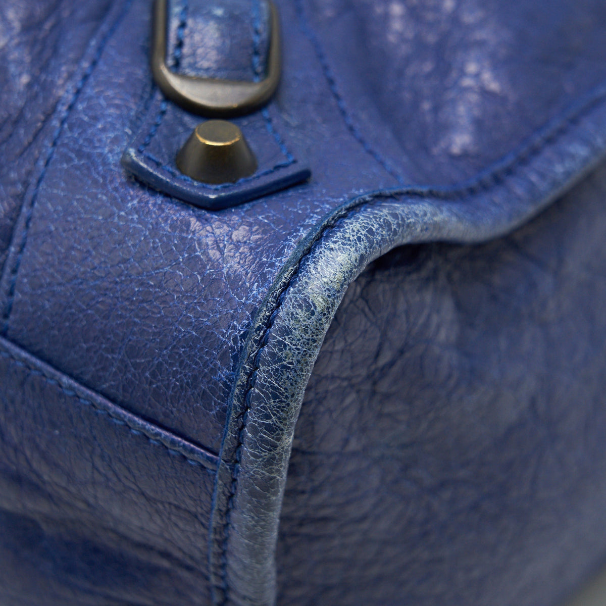 Side view of Balenciaga handbag Blue premium designer bag