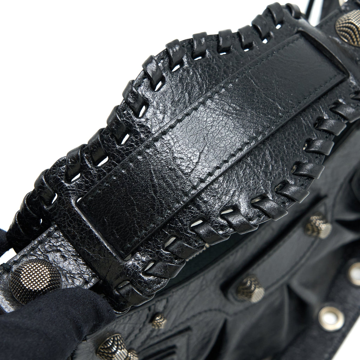 Balenciaga Le Cagole XS Shoulder Bag Arena Lambskin Black SHW | Studded Leather Shoulder Bag
