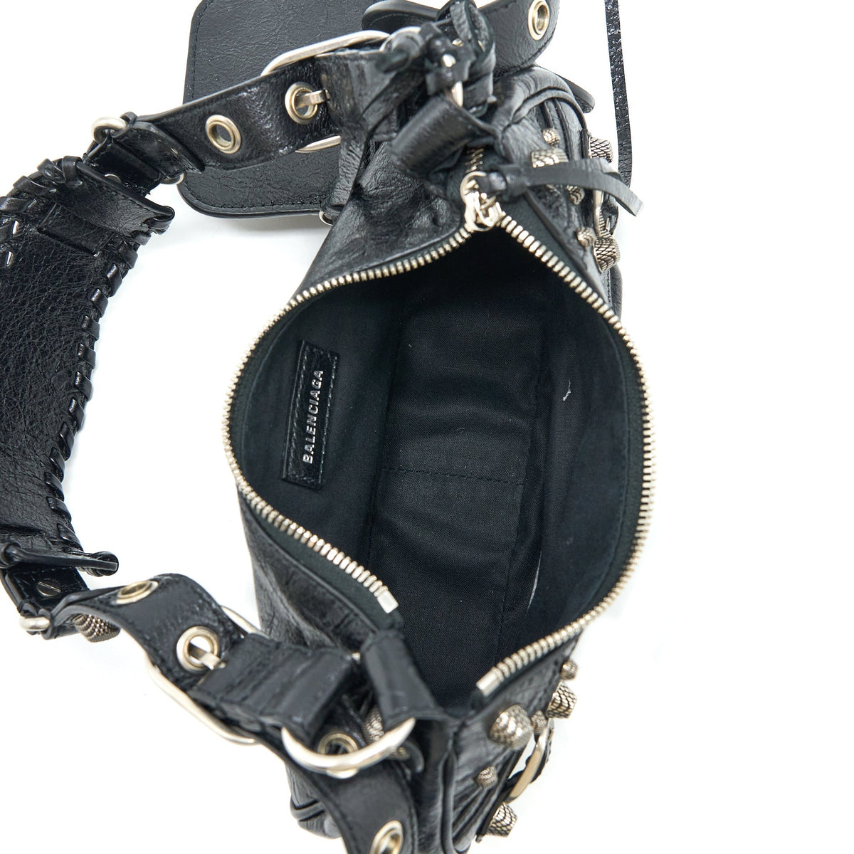 Balenciaga Le Cagole XS Shoulder Bag Arena Lambskin Black SHW | Studded Leather Shoulder Bag