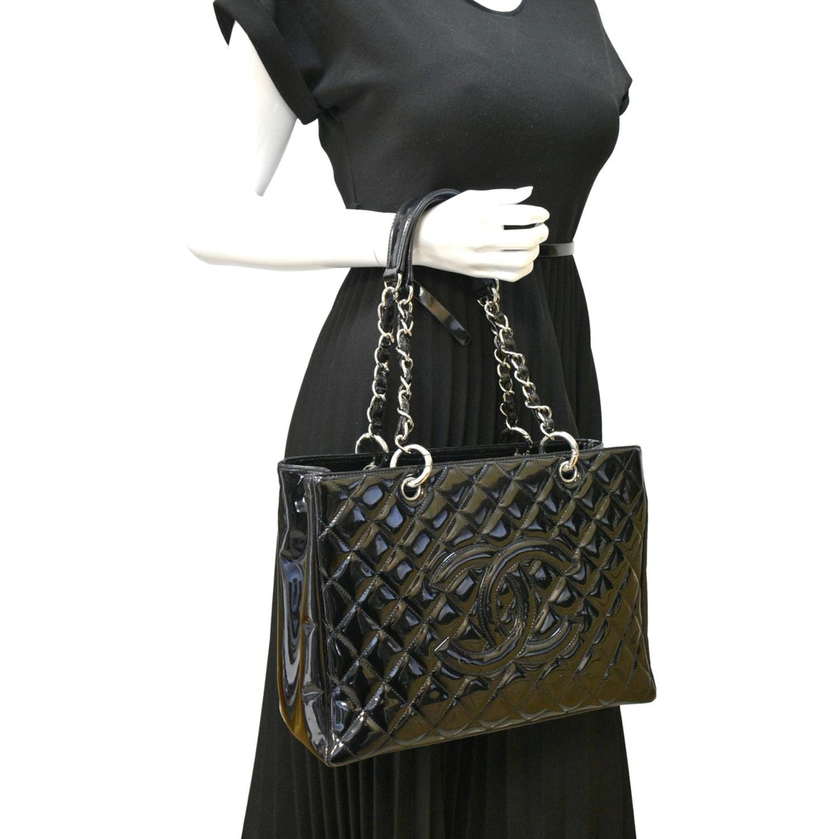 Chanel Bags? Chanel Grand Shopping Patent Leather GST Tote Bag Black Premium Designer Shoulder Bag
