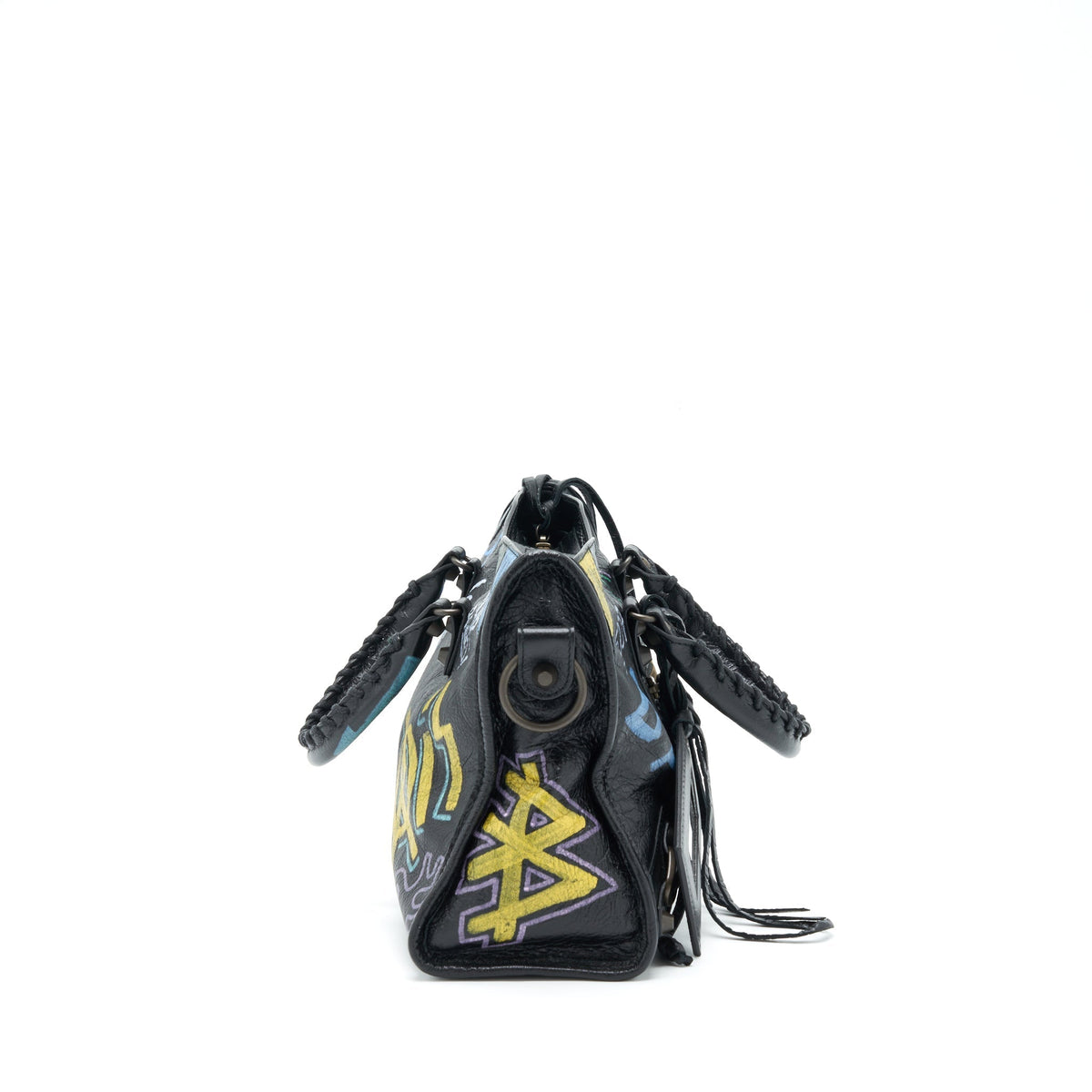 Balenciaga City Bag Black With Multicolour Graffiti Ruthenium Hardware — Designer Leather Handbag