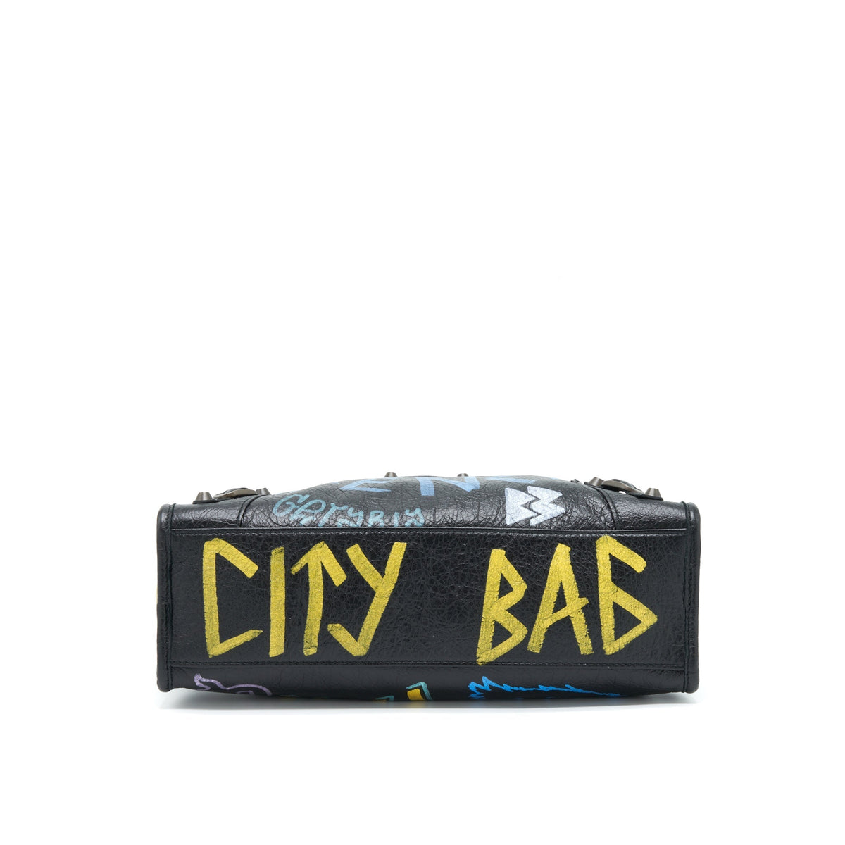 Balenciaga City Bag Black With Multicolour Graffiti Ruthenium Hardware — Designer Leather Handbag