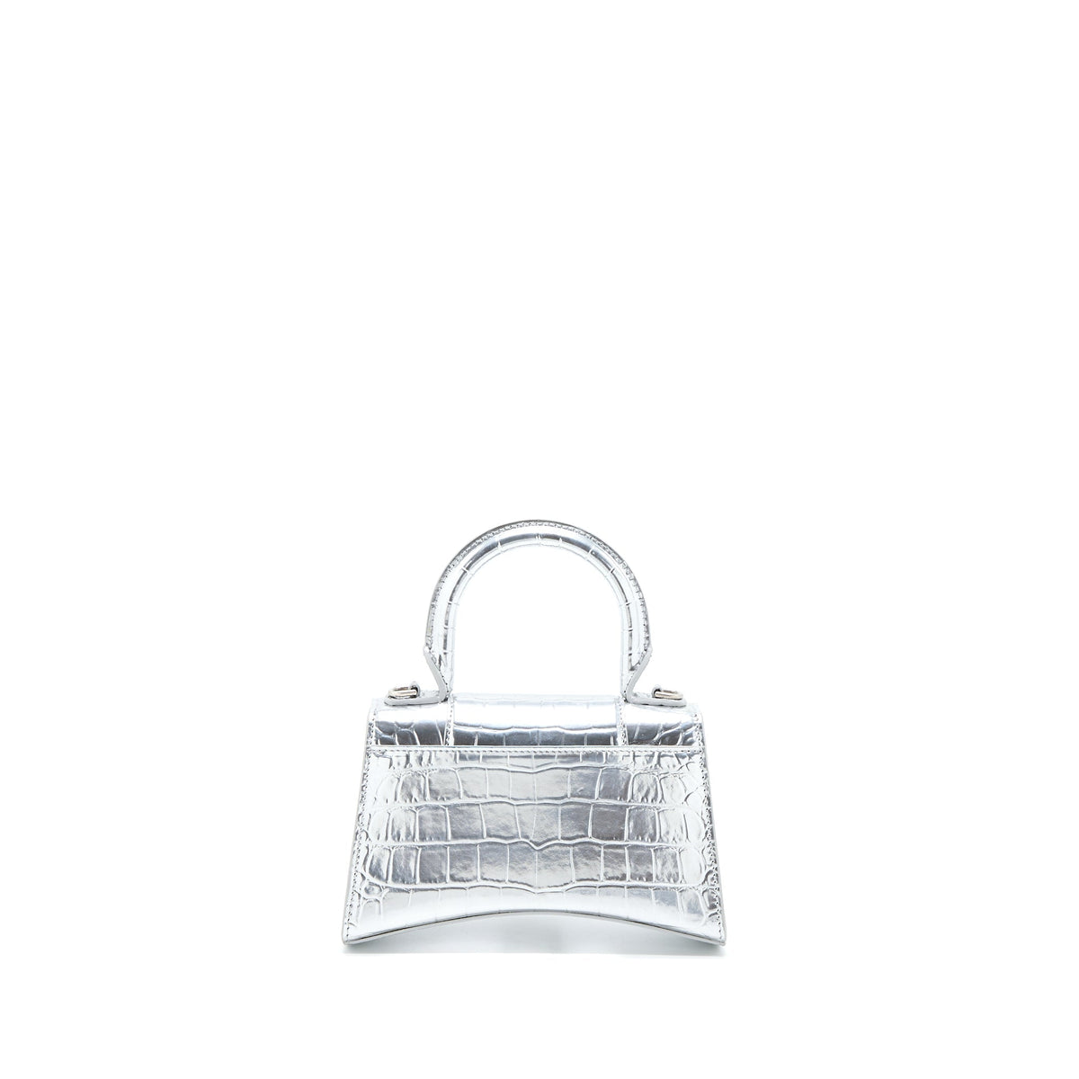 Balenciaga Hourglass XS Embossed Calfskin Silver SHW | Designer Top Handle Bag