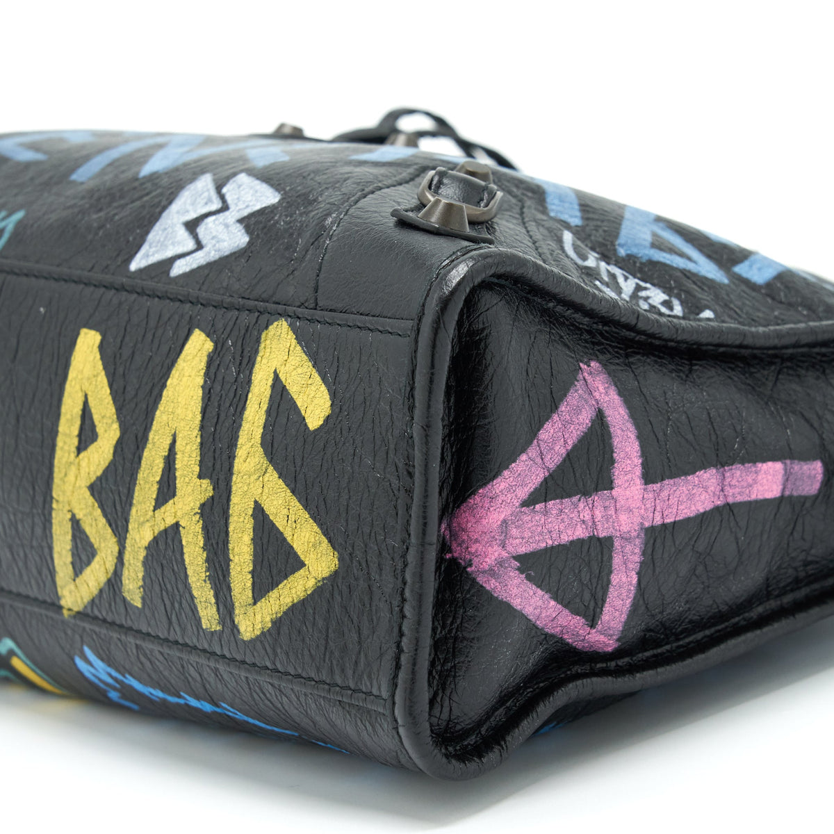 Balenciaga City Bag Black With Multicolour Graffiti Ruthenium Hardware — Designer Leather Handbag