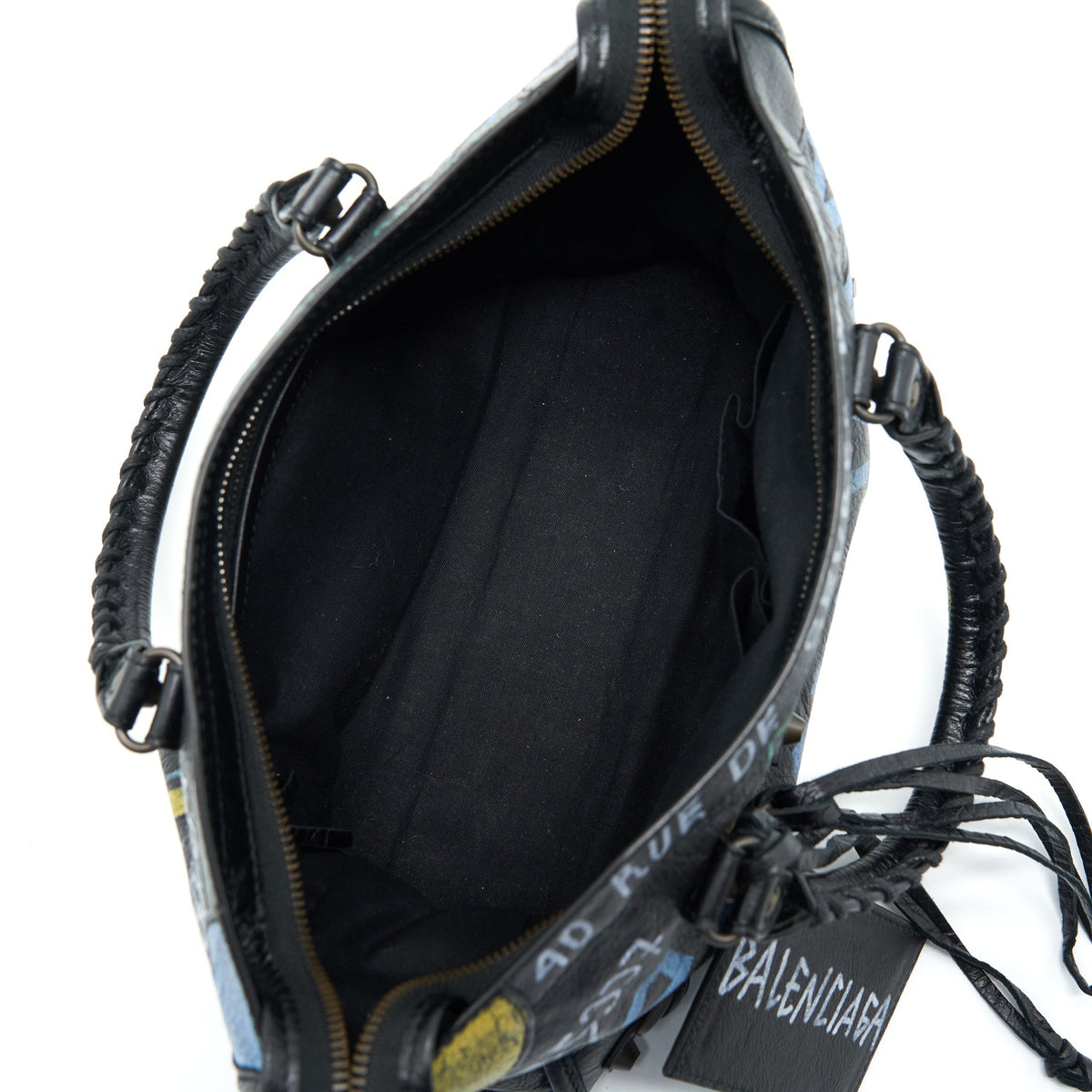 Balenciaga City Bag Black With Multicolour Graffiti Ruthenium Hardware — Designer Leather Handbag