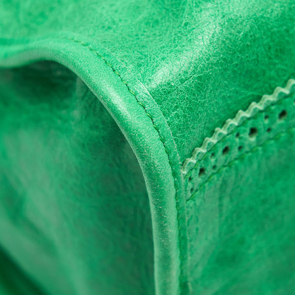 Balenciaga Lace City Bag Green SHW — Designer Leather Handbag