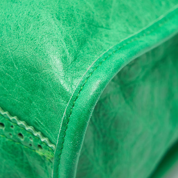 Balenciaga Lace City Bag Green SHW — Designer Leather Handbag