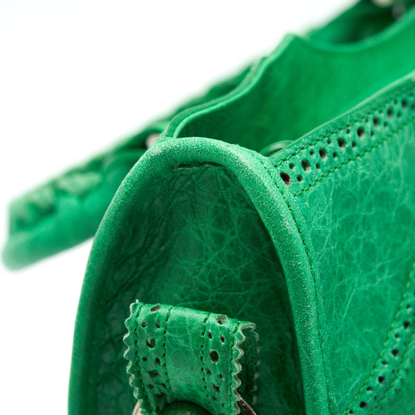 Balenciaga Lace City Bag Green SHW — Designer Leather Handbag
