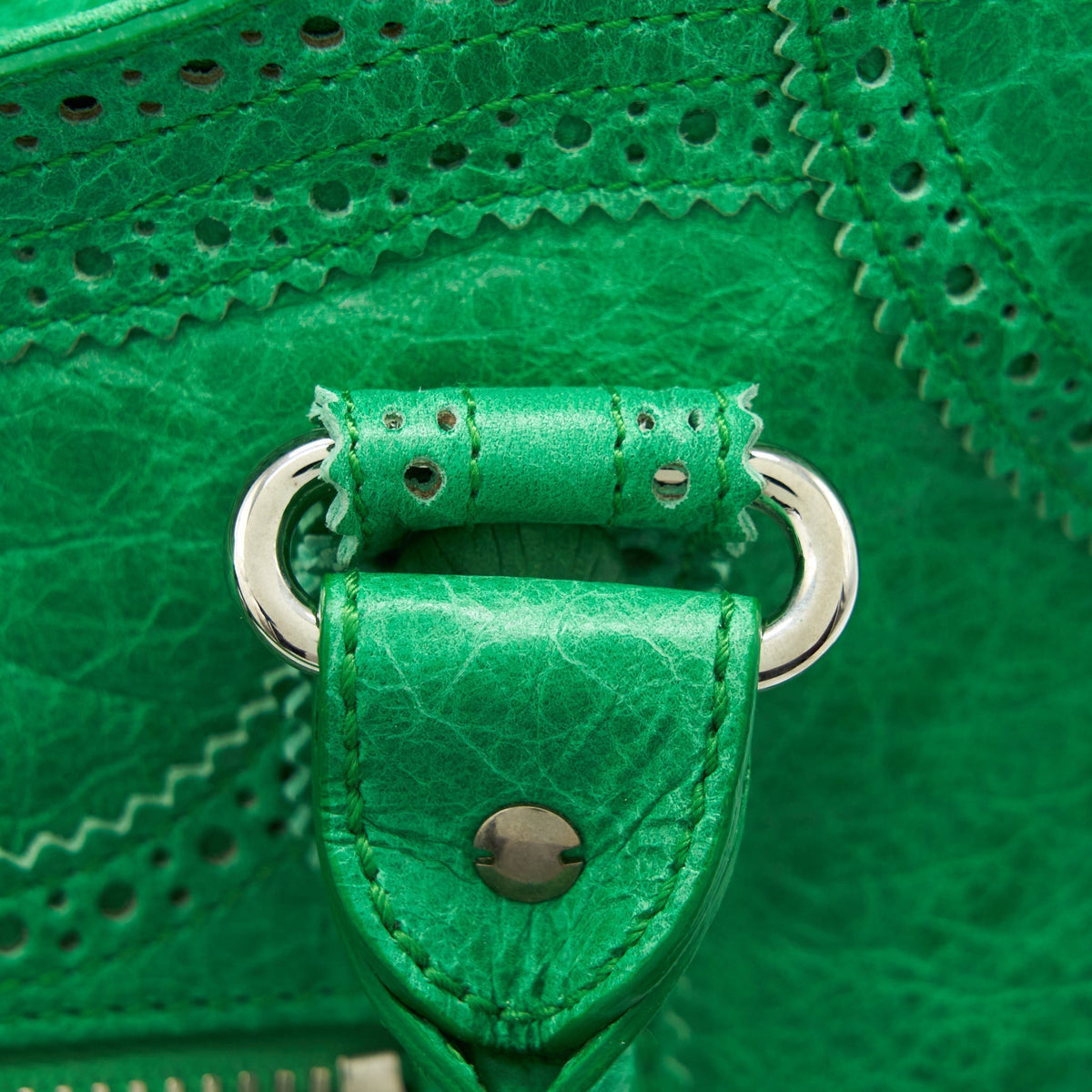Balenciaga Lace City Bag Green SHW — Designer Leather Handbag