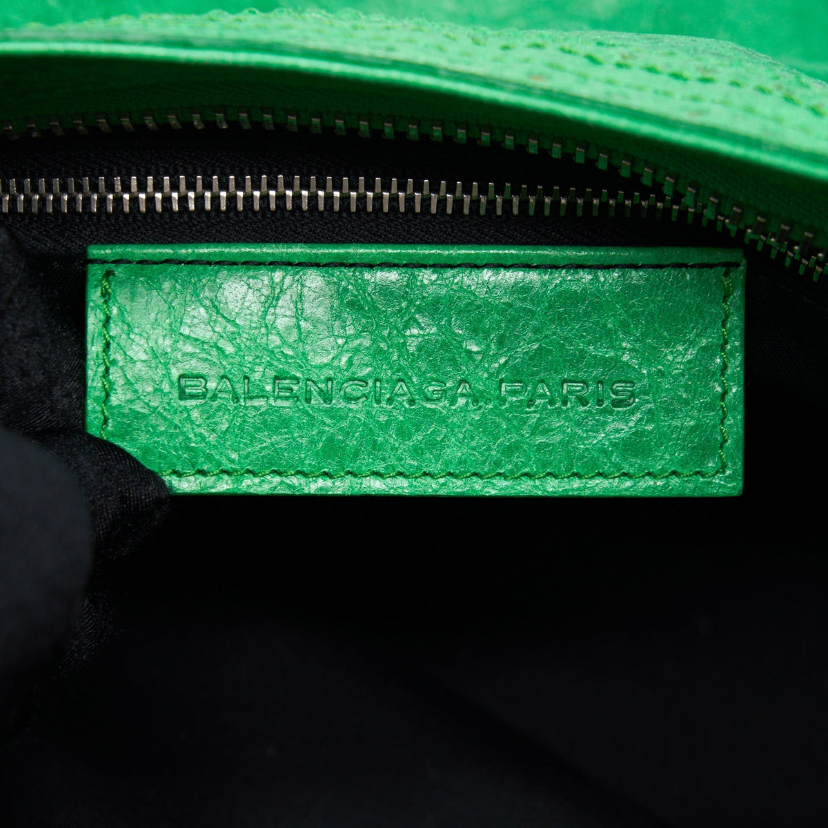 Balenciaga Lace City Bag Green SHW — Designer Leather Handbag