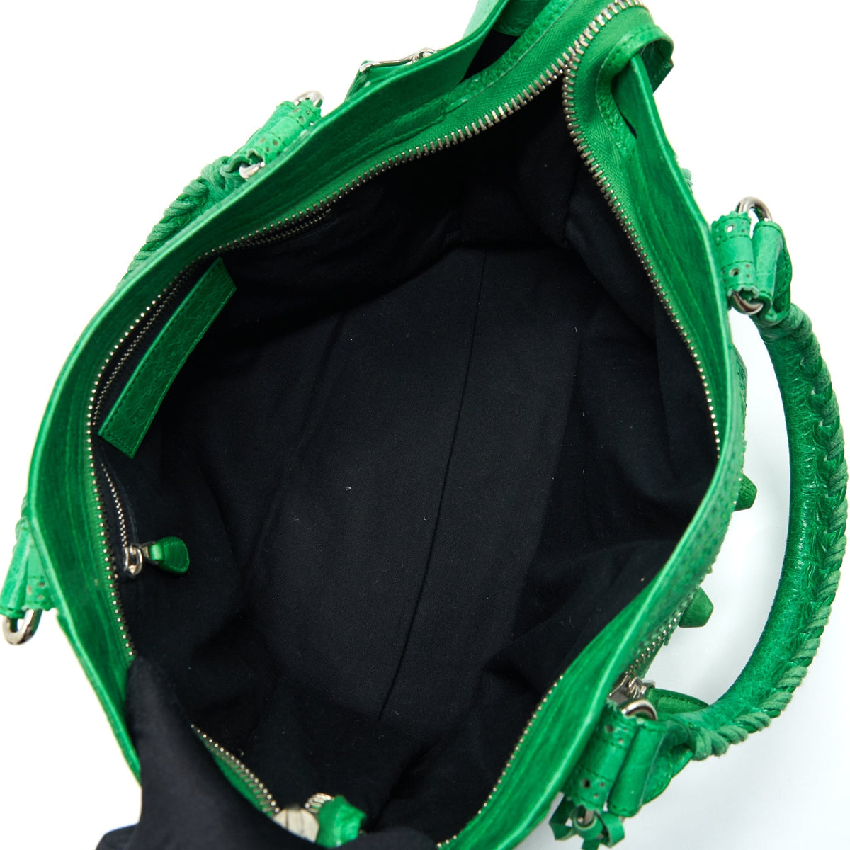 Balenciaga Lace City Bag Green SHW — Designer Leather Handbag