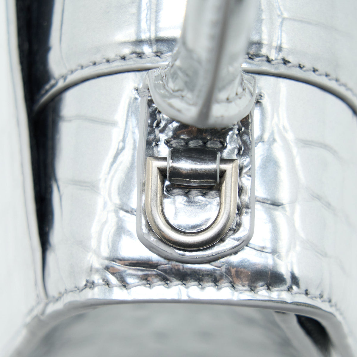 Balenciaga Hourglass XS Embossed Calfskin Silver SHW | Designer Top Handle Bag