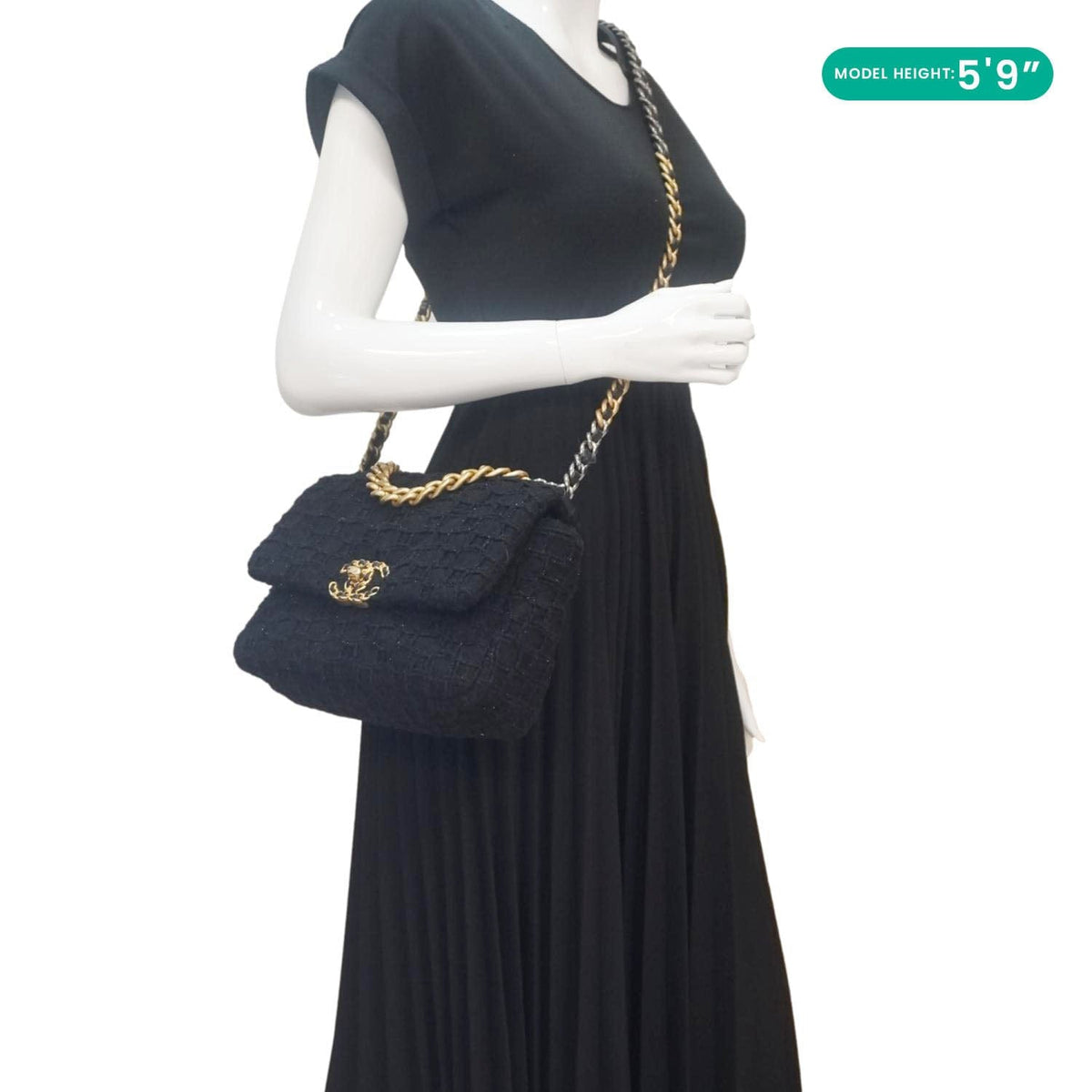 Chanel Bags Chanel 19 Flap Medium Tweed Shoulder Bag Black Elegant Everyday Designer Handbag