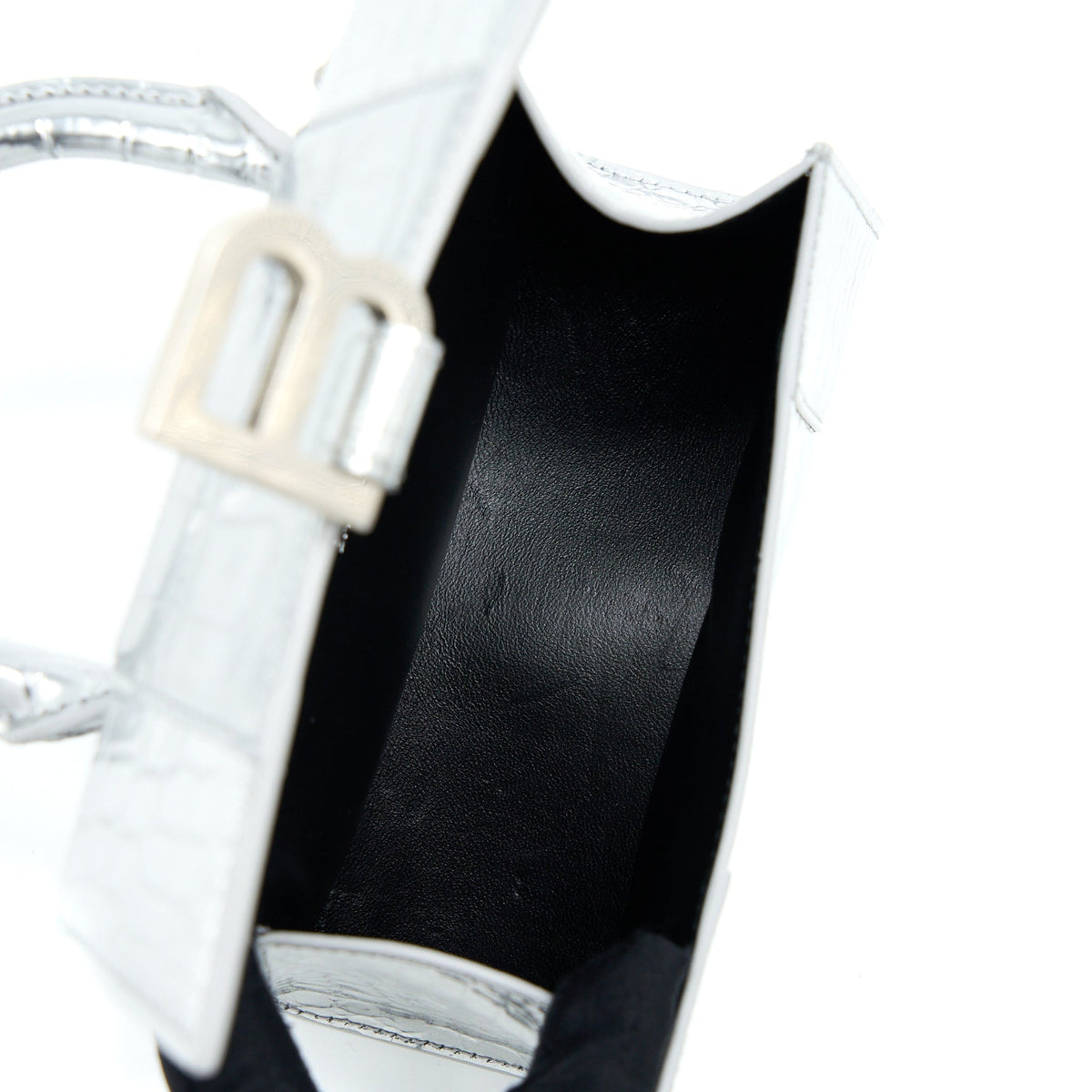 Balenciaga Hourglass XS Embossed Calfskin Silver SHW | Designer Top Handle Bag